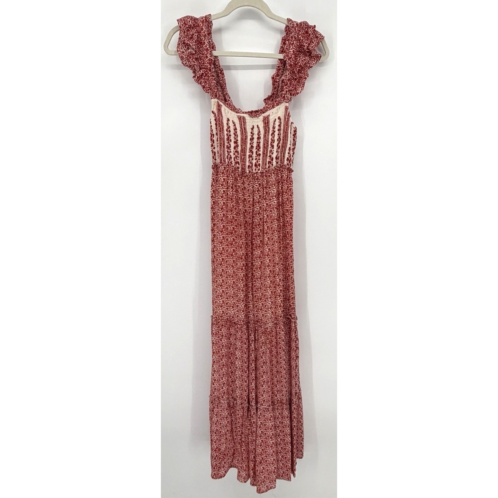Jessica Simpson Boho Floral Smocked Maxi Dress Ruffle Sleeve Cottagecore Small